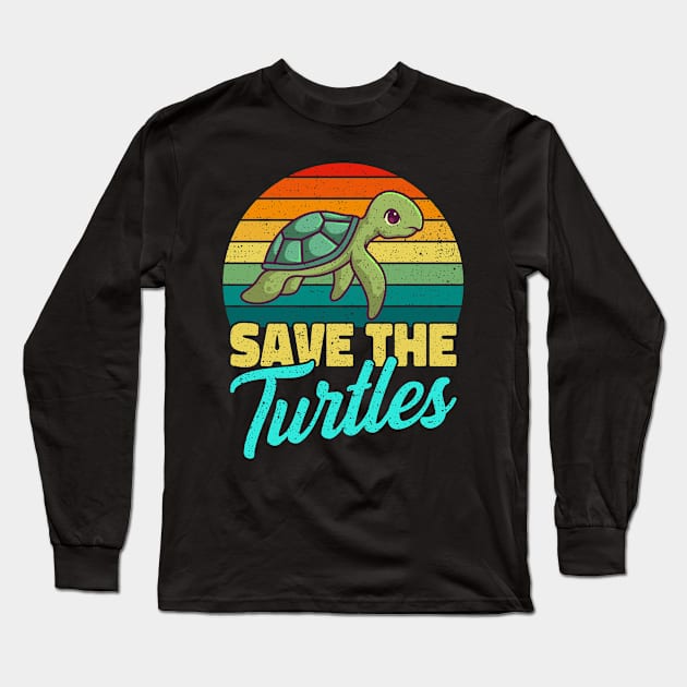 Save The Turtles Beach Ocean Sea Gift Long Sleeve T-Shirt by Delightful Designs